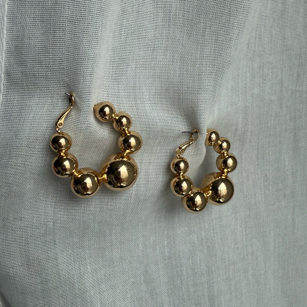 Anthropologie Gold Bubble Hoop Earrings - Picture 2 of 2